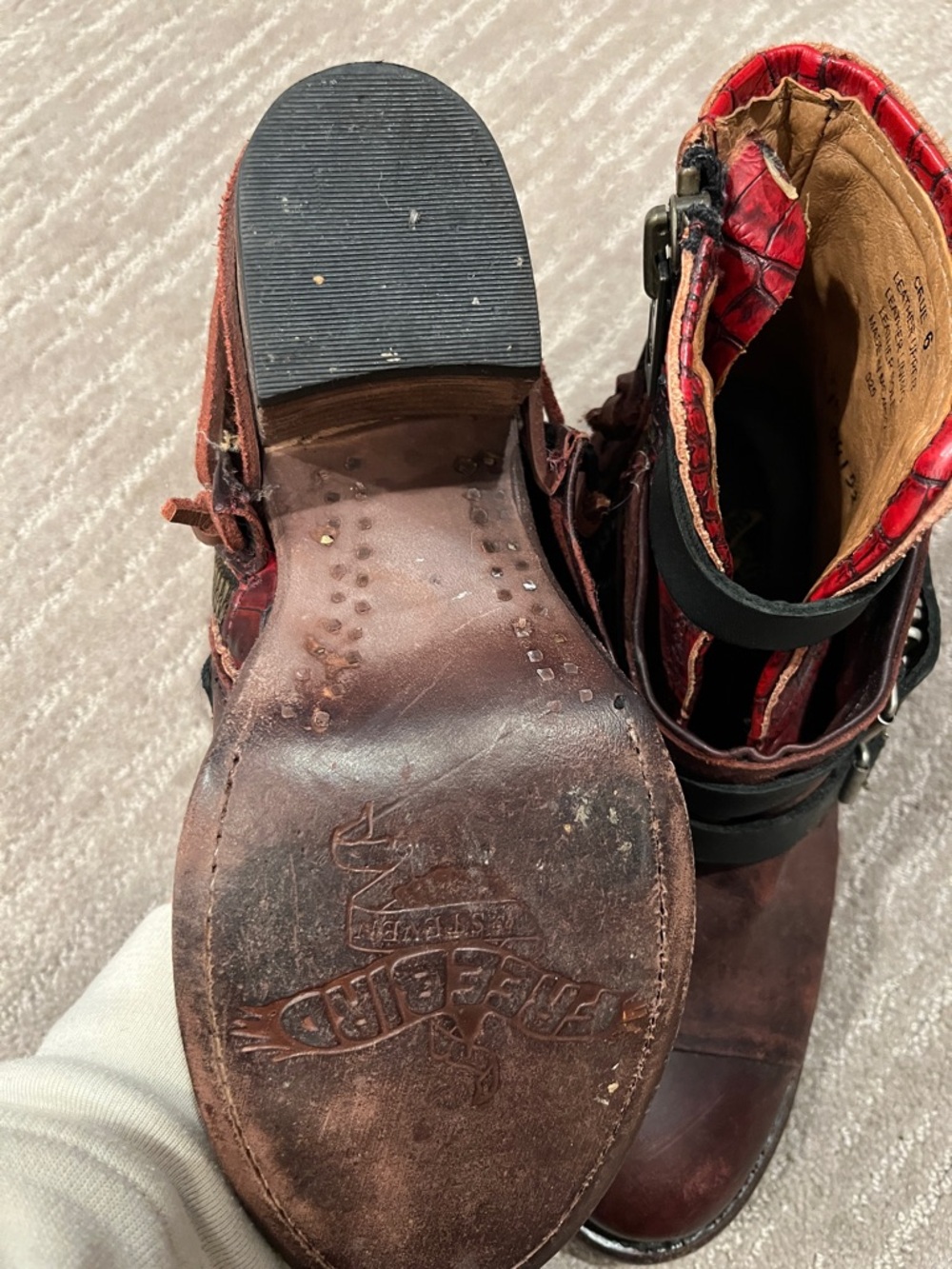 FreeBird Red Distressed Leather Buckle Ankle Boots great condition - Picture 5 of 7